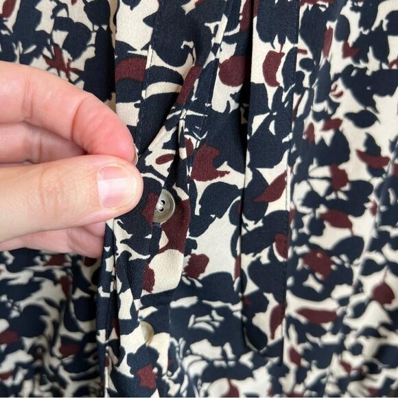 LOFT Womens Size 2 Navy Blue Burgundy Cream Floral Long Sleeve Tie Neck Romper - Picture 5 of 15